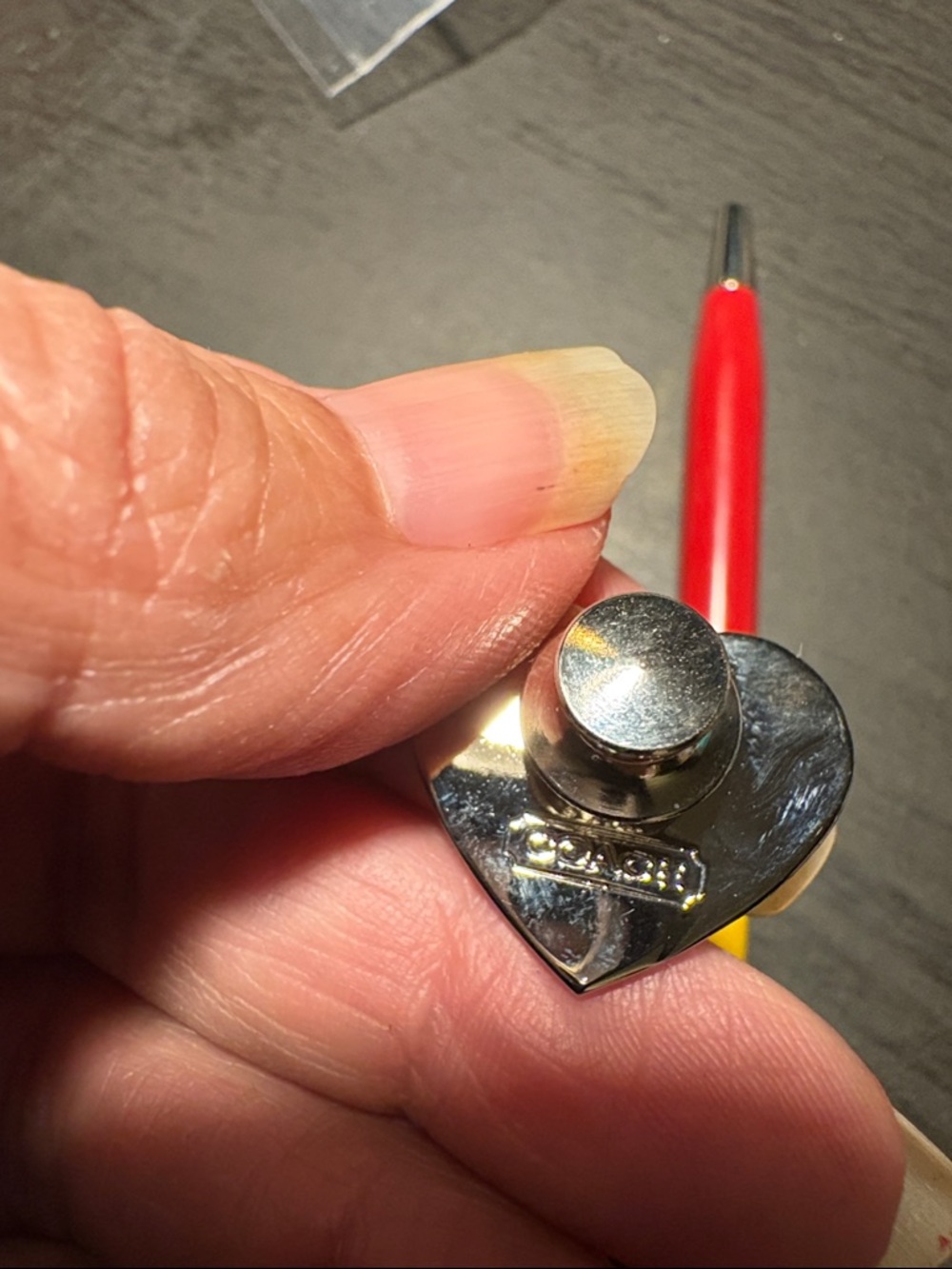 Coach Yellow Butterfly Pin, Red Heart Pin, Red Star Keyring & Pin with Charm Set - Picture 7 of 9